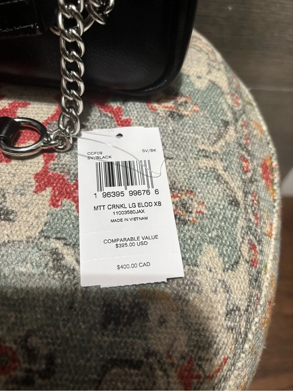 NWT Coach Black Leather Crossbody with Silver Chain Strap